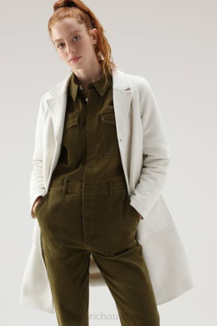 Woolrich Women Kuna Parka in Wool and Cashmere Blend Milky Cream Clothing J026210