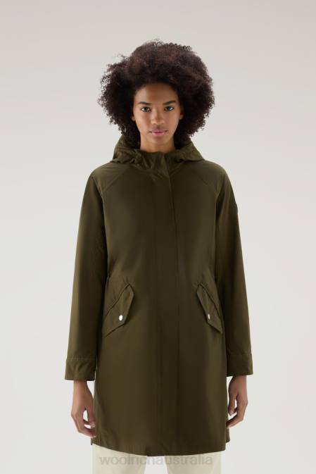 Woolrich Women Long Summer Parka in Urban Touch Dark Green Clothing J02641
