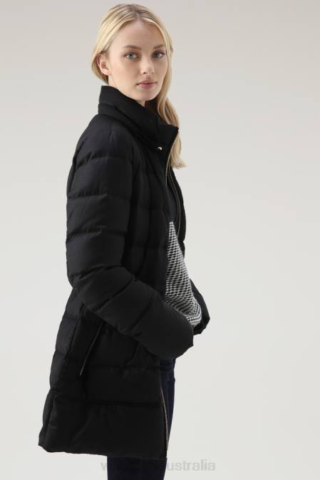 Woolrich Women Luxury Parka Crafted with a Loro Piana Fabric in Wool and Silk Blend Black Clothing J026283