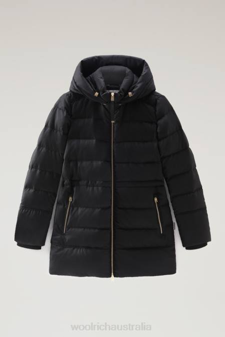 Woolrich Women Luxury Parka Crafted with a Loro Piana Fabric in Wool and Silk Blend Black Clothing J026283