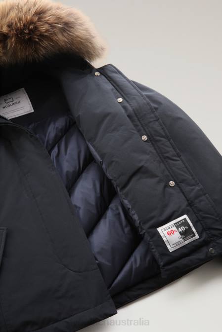 Woolrich Women Short Arctic Parka in Ramar Cloth with Detachable Fur Dark Navy Clothing J026370