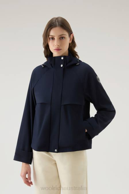 Woolrich Women Short Parka in Vitale Barberis Canonico Pure Virgin Wool with Hood Melton Blue Clothing J026179