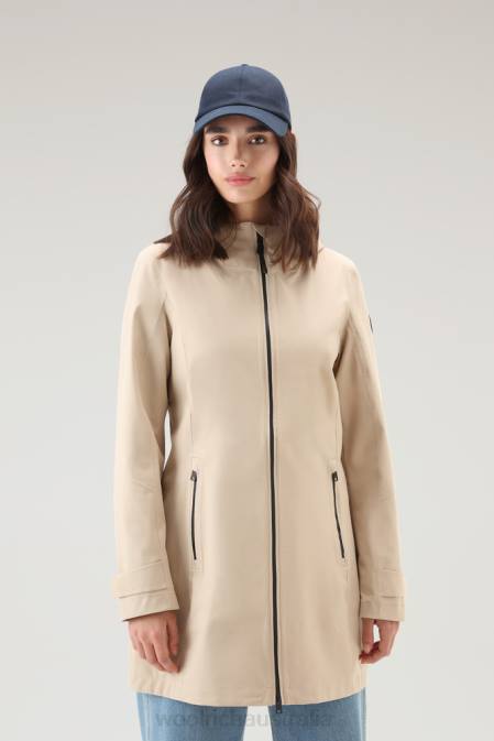 Woolrich Women Waterproof Leavitt Summer Parka Feather Beige Clothing J026121