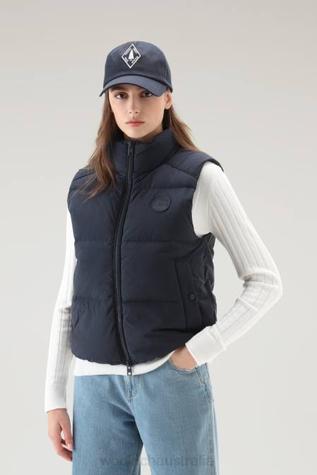 Woolrich Women Quilted Vest in Eco Taslan Nylon Melton Blue Clothing J026175