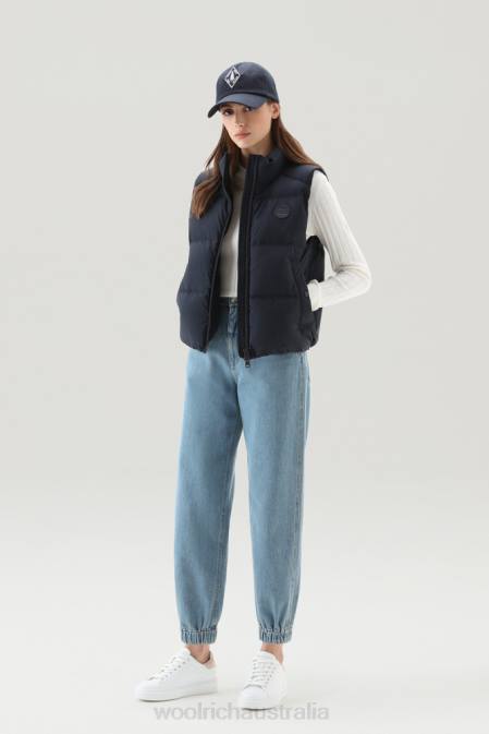 Woolrich Women Quilted Vest in Eco Taslan Nylon Melton Blue Clothing J026175