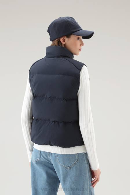 Woolrich Women Quilted Vest in Eco Taslan Nylon Melton Blue Clothing J026175