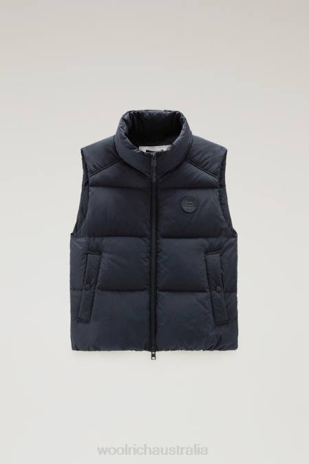 Woolrich Women Quilted Vest in Eco Taslan Nylon Melton Blue Clothing J026175