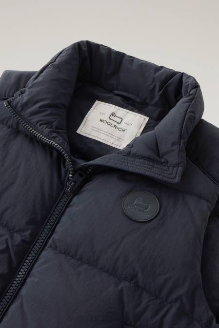 Woolrich Women Quilted Vest in Eco Taslan Nylon Melton Blue Clothing J026175