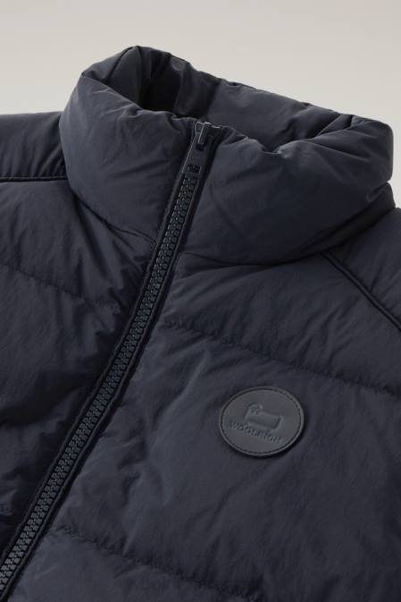 Woolrich Women Quilted Vest in Eco Taslan Nylon Melton Blue Clothing J026175