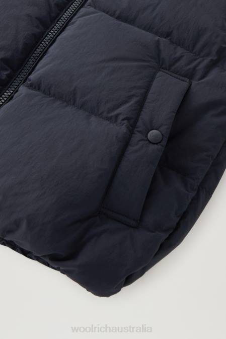 Woolrich Women Quilted Vest in Eco Taslan Nylon Melton Blue Clothing J026175