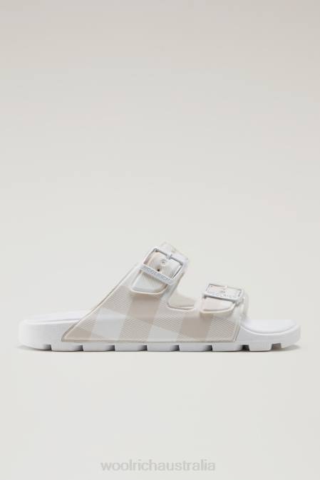 Woolrich Women Check-Pattern Sandals in Vegan Leather with Double Buckle Check White Off White Footwear J026193