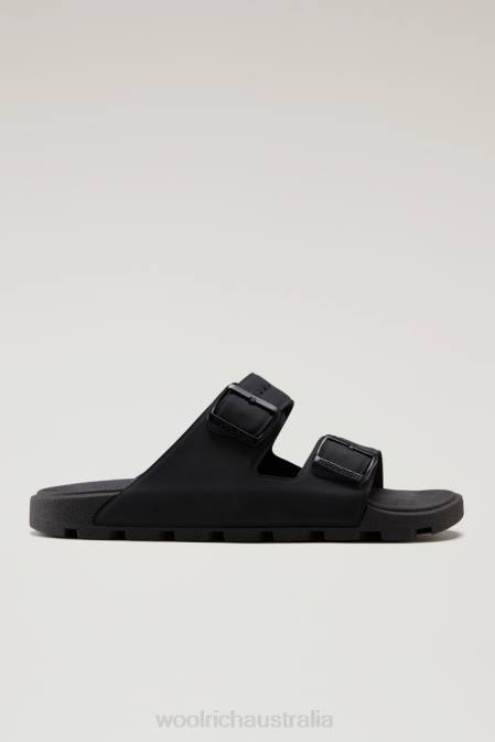Woolrich Women Sandals in Vegan Leather with Buckles Black Footwear J02691