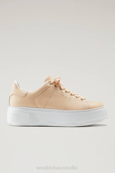 Woolrich Women Chunky Court Sneakers in Calf Leather with Contrast Details Peach Footwear J02692