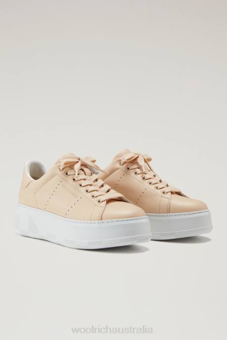 Woolrich Women Chunky Court Sneakers in Calf Leather with Contrast Details Peach Footwear J02692