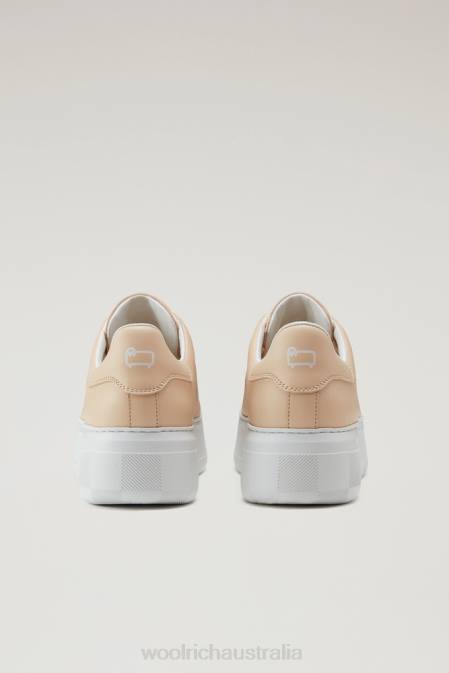 Woolrich Women Chunky Court Sneakers in Calf Leather with Contrast Details Peach Footwear J02692