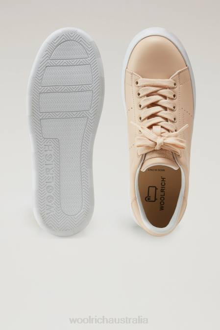 Woolrich Women Chunky Court Sneakers in Calf Leather with Contrast Details Peach Footwear J02692
