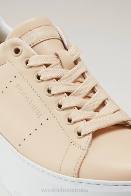 Woolrich Women Chunky Court Sneakers in Calf Leather with Contrast Details Peach Footwear J02692