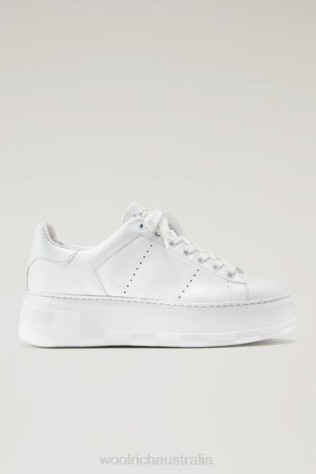 Woolrich Women Chunky Court Sneakers in Soft Leather White White Footwear J02612
