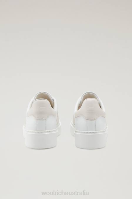 Woolrich Women Classic Court Sneakers in Soft Calf Leather with Contrast Details White Cream Footwear J026176