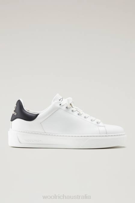 Woolrich Women Classic Court Sneakers in Soft Calf Leather with Contrast Rear Patch White Black Footwear J02650