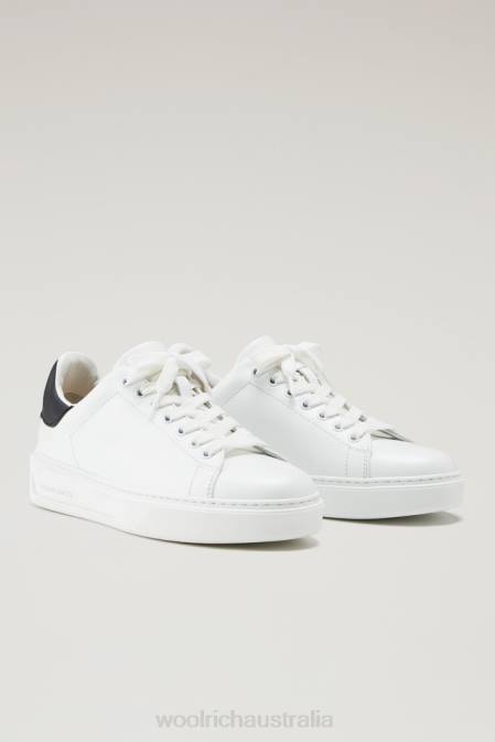 Woolrich Women Classic Court Sneakers in Soft Calf Leather with Contrast Rear Patch White Black Footwear J02650