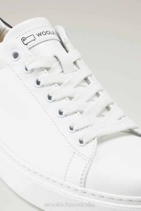 Woolrich Women Classic Court Sneakers in Soft Calf Leather with Contrast Rear Patch White Black Footwear J02650