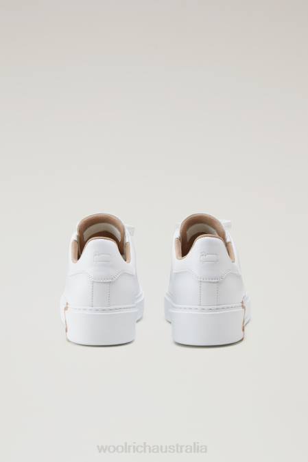 Woolrich Women Classic Court Sneakers in Soft Leather with Contrast Lining White Beige Footwear J026200