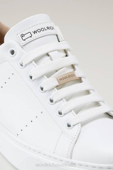 Woolrich Women Classic Court Sneakers in Soft Leather with Contrast Lining White Beige Footwear J026200