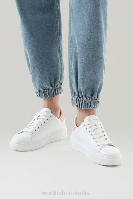 Woolrich Women Classic Court Sneakers in Soft Leather with Contrast Lining White Beige Footwear J026200