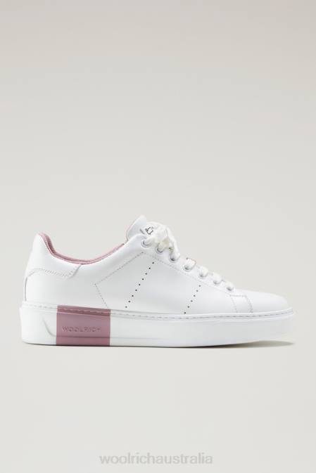 Woolrich Women Classic Court Sneakers in Soft Leather with Contrast Lining White Rose Footwear J026201