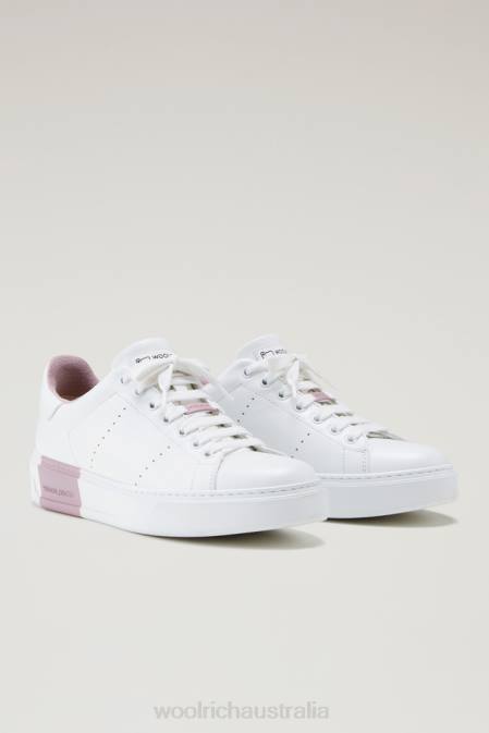Woolrich Women Classic Court Sneakers in Soft Leather with Contrast Lining White Rose Footwear J026201