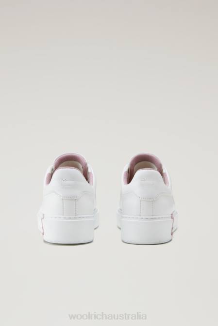 Woolrich Women Classic Court Sneakers in Soft Leather with Contrast Lining White Rose Footwear J026201