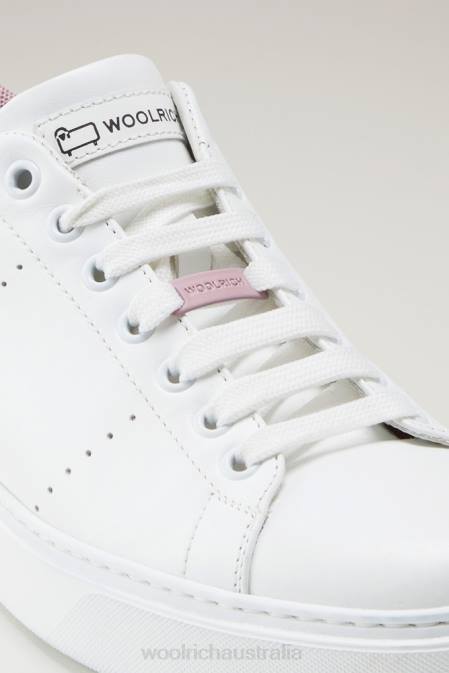 Woolrich Women Classic Court Sneakers in Soft Leather with Contrast Lining White Rose Footwear J026201